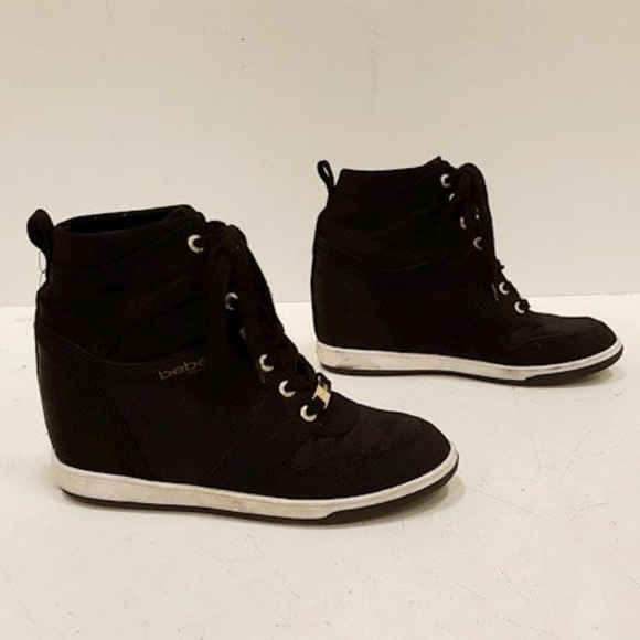 bebe Shoes - Bebe Black Wedge Sneakers Sz 10
